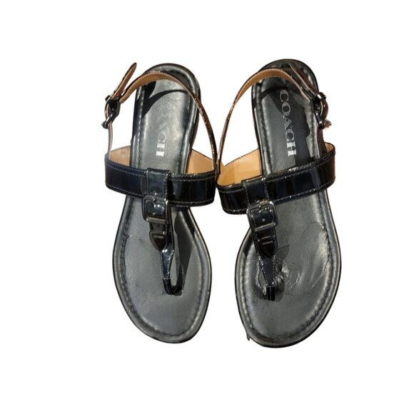 Coach Cassidy Black Leather Thong Sandals - Picture 1 of 13
